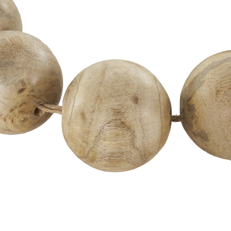Mango Wood Handmade Round Extra Long Washed Orb Garland with Tassel - Brown, Black or White - Roche River Decor