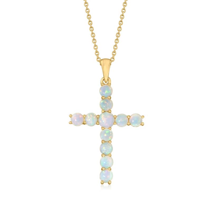 18K Yellow Gold Over Sterling Silver, Ethiopian Opal Gemstone Cross Pendants