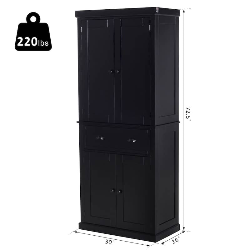 HOMCOM 72" Traditional Freestanding Kitchen Pantry Cupboard with 2 Cabinet,Drawer and Adjustable Shelves - N/A