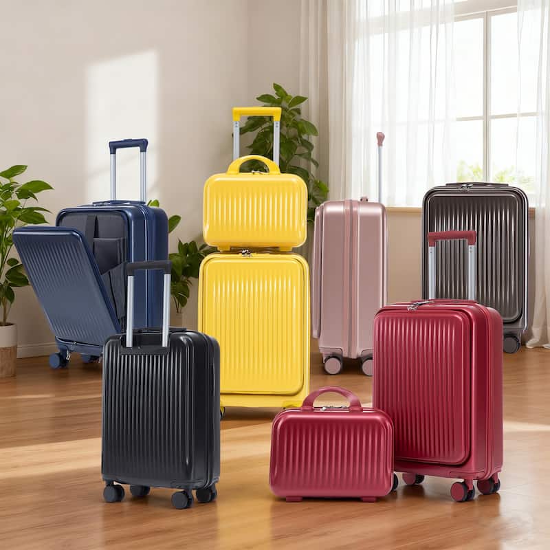 14"/20" 2 pcs/set in ABS Spinner Wheel Luggage, with Combination Lock and Front Opening Design, 14" Cosmetic Case