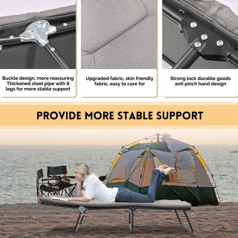 Folding Camping Cot for Adults, 5-Angle Adjustable Camping Cot Heavy Duty Outdoor Bed with Carry Bag