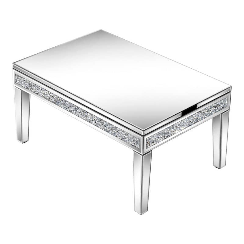 18" Lift Top Mirror Glass Coffee Table with Hidden Storage