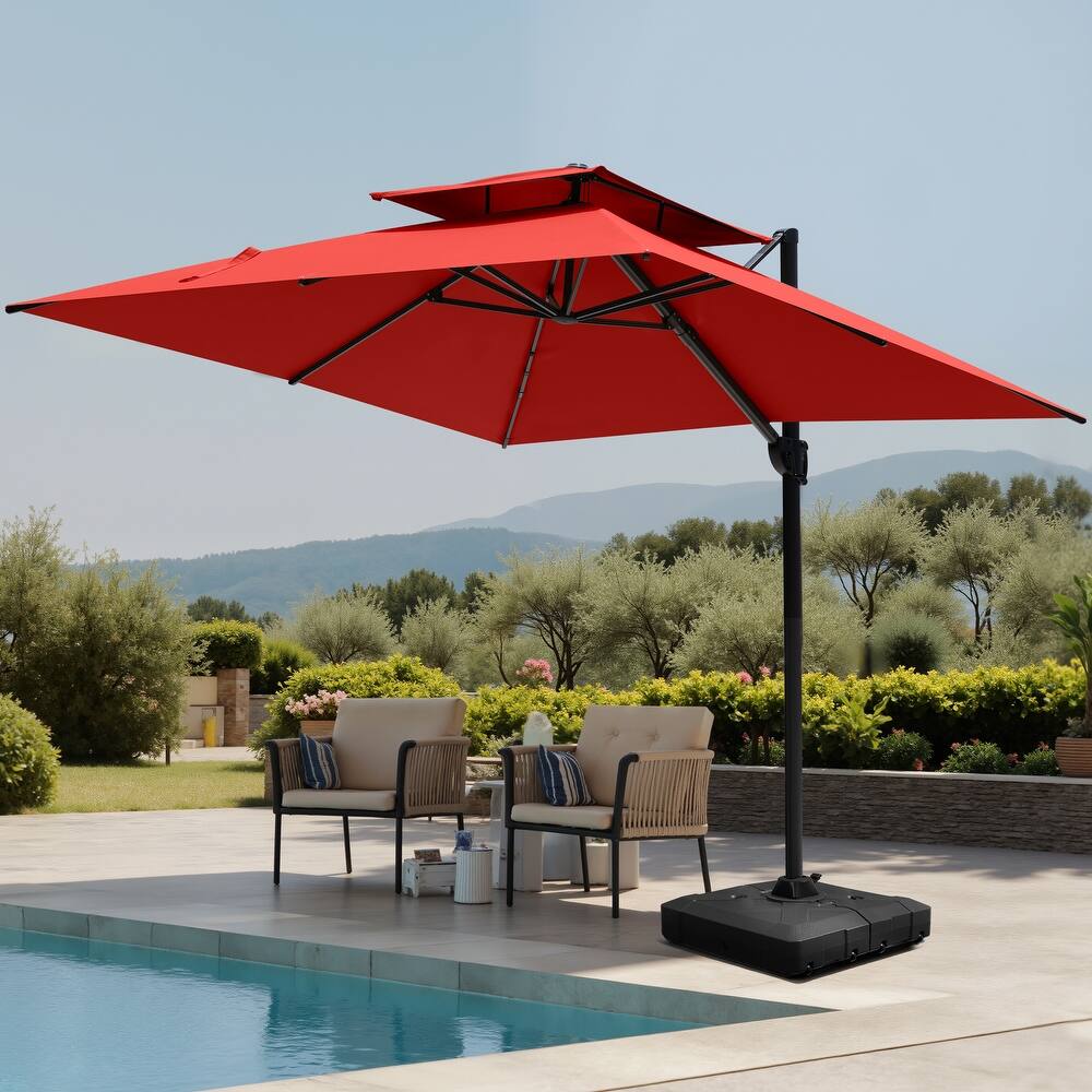 Pellebant Outdoor 10 FT Square Cantilever Patio Umbrella with Wheel Base