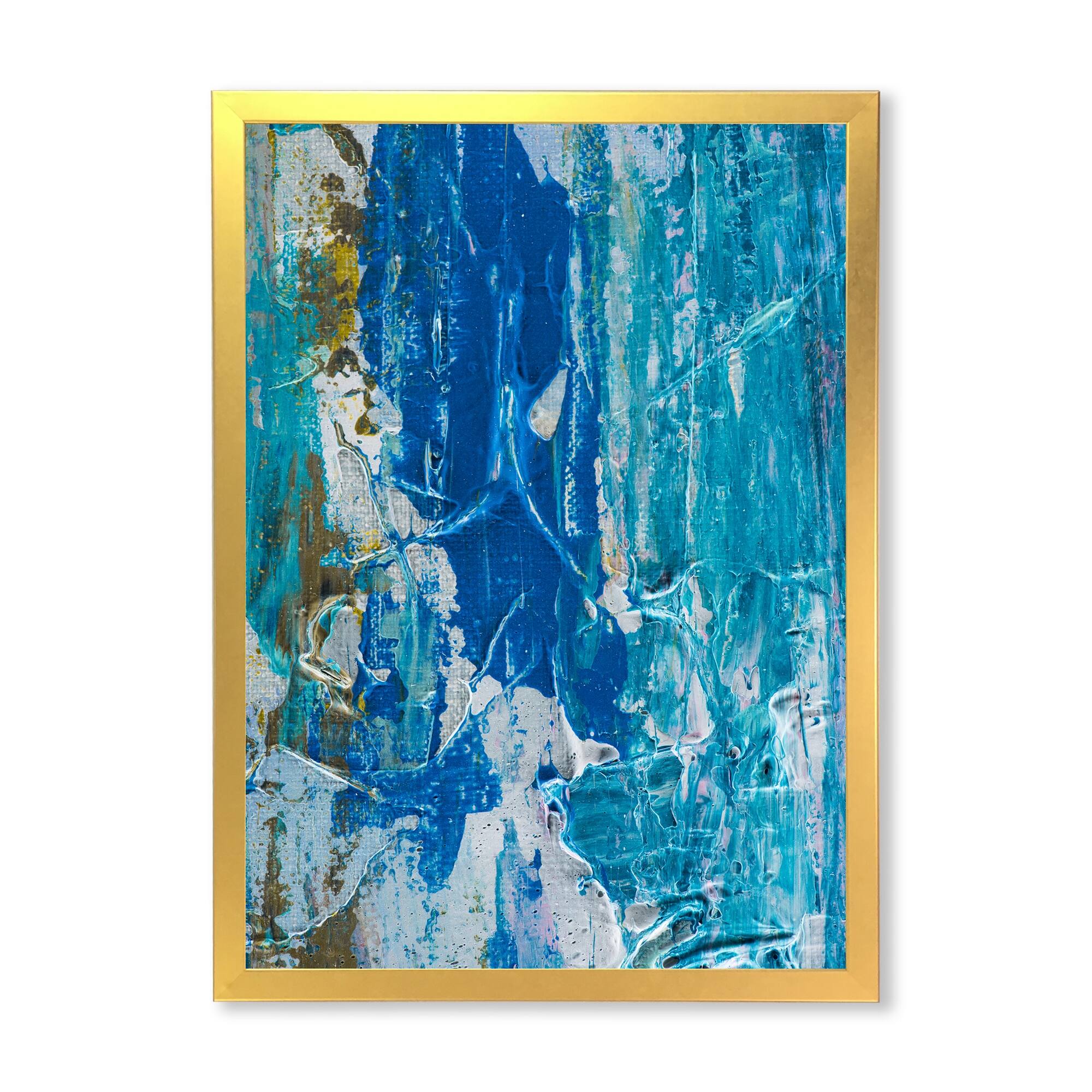 Designart "Shades Of Blue Abstract Brushes" Modern Framed Wall Art
