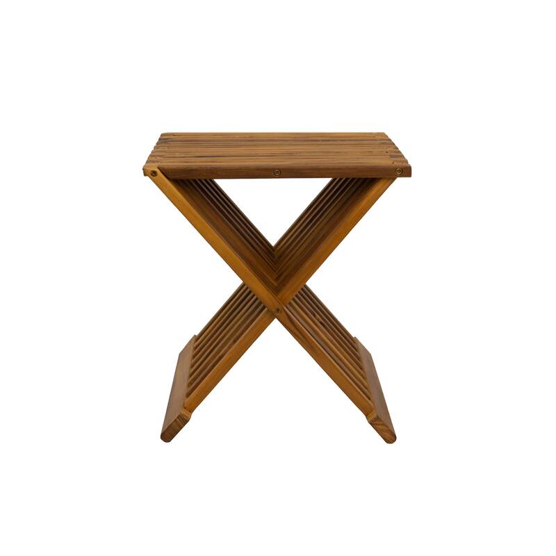 Nordic Style Oiled Teak Folding Stool with Horizontal Slats