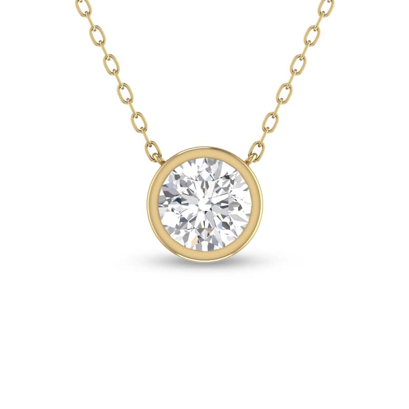 Marquee Lab Grown 1/2 Carat Round Bezel Set Diamond Solitaire Pendant in 14K Yellow Gold