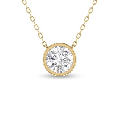 Marquee Lab Grown 1/4 Carat Round Bezel Set Diamond Solitaire Pendant in 14K Yellow Gold
