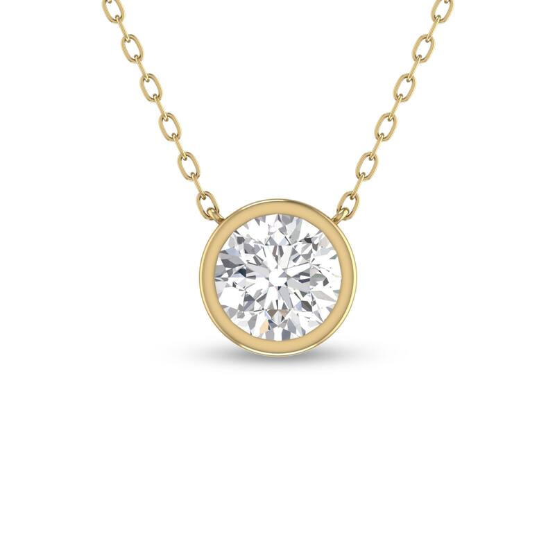 Marquee Lab Grown 3/4 Carat Round Bezel Set Diamond Solitaire Pendant in 14K Yellow Gold