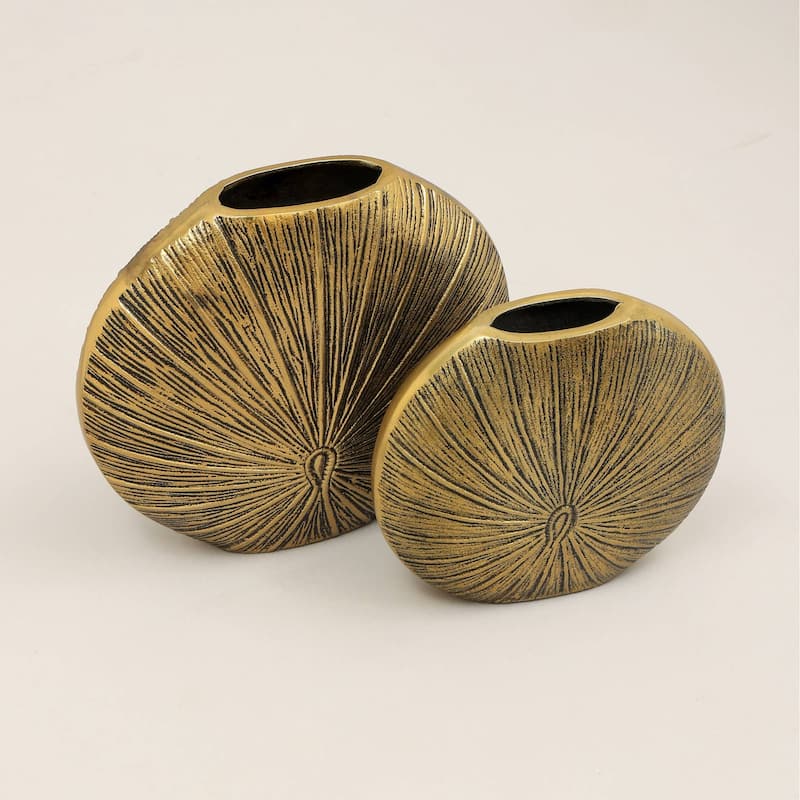 Decorative Aluminium Golden Flower Vase-Set Of 2
