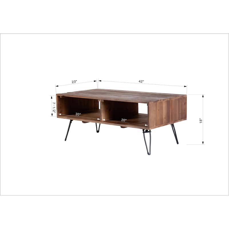 Reclaimed wood Cocktail Table with Open Storage for Living Room, Metal Legs