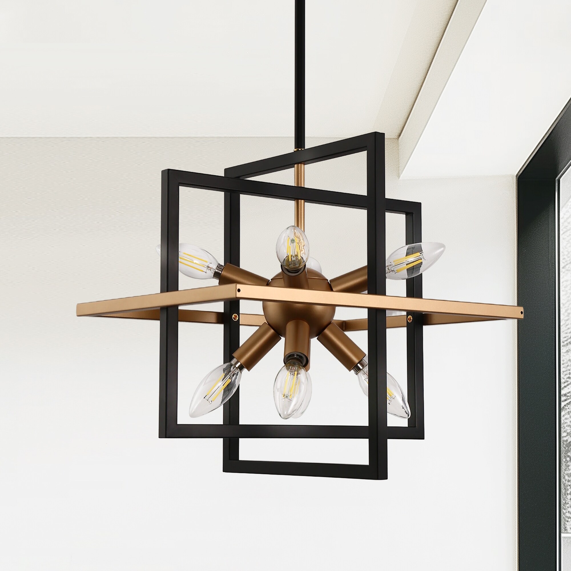 Modern 8 Light Pendant Lights Black and Gold Geometric Pendant Light Fixture Chandelier for Dining Room Kitchen Island Foyer On Sale Bed Bath Beyond 41207121