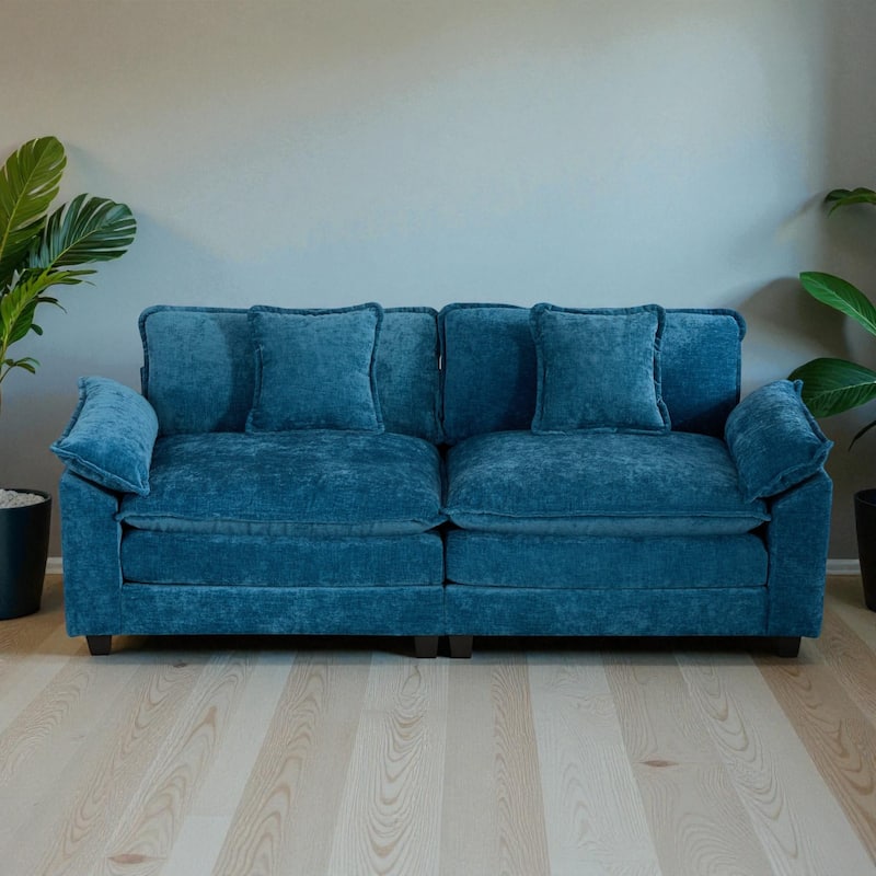 Modern Chenille Loveseat with Wide Armrests, Modular Small Couch for Living Room & Apartment, Double-Layer Cushion Comfort