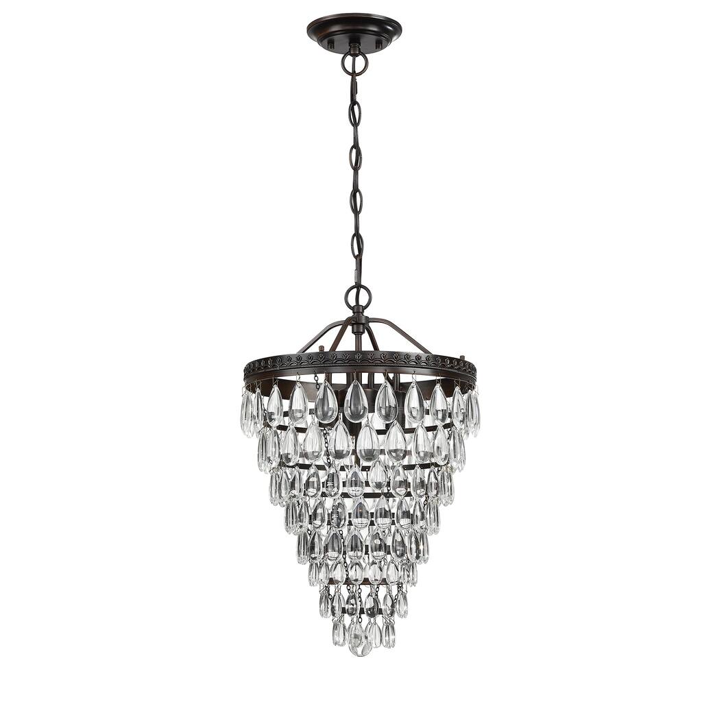 3-Light Indoor Glass Retro Pendant Statement Tiered Hanging Chandelier with Crystal Accents