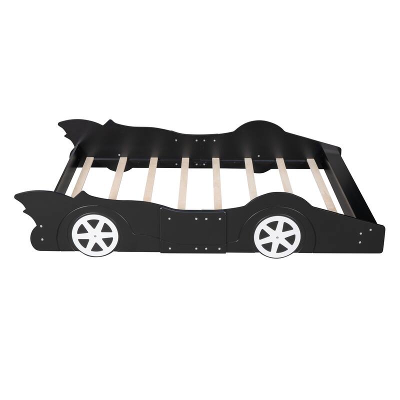 Full Size Race Car Platform Bed with Wheels in Black