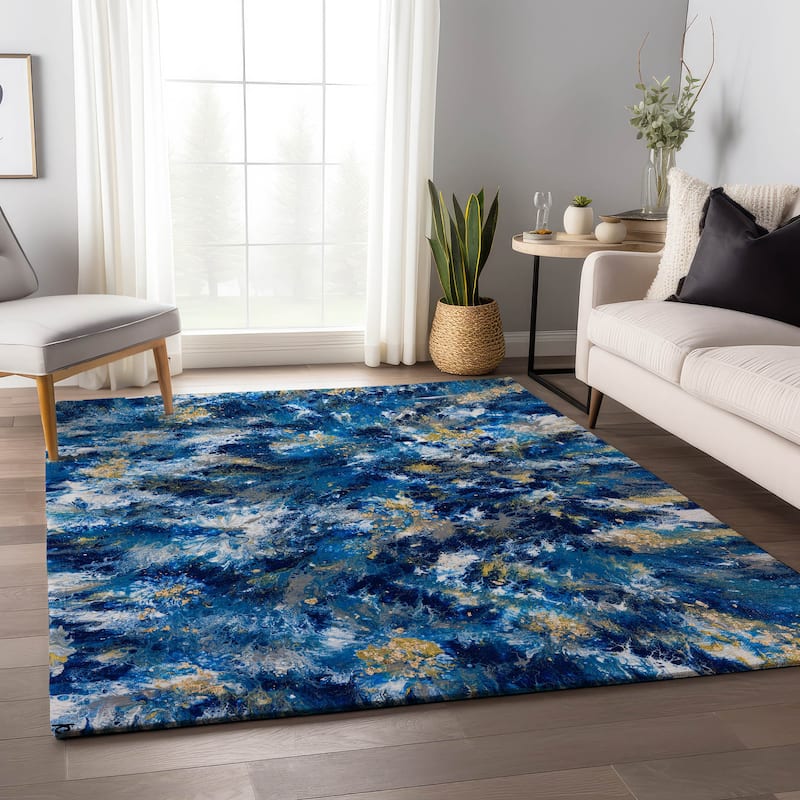 Premium Washable Super Soft Abstract Contemporary Mayfield Rug - Blue - 8' x 10' - Rectangle
