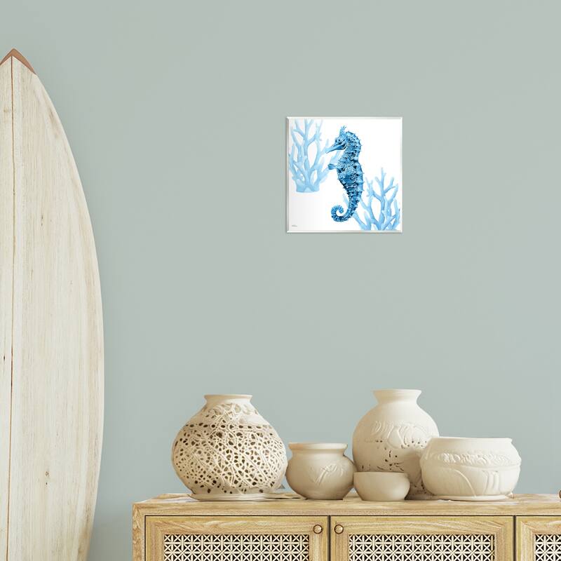 Stupell Blue Tone Seahorse & Coral Wall Plaque Art Design By Cat Thurman Designs