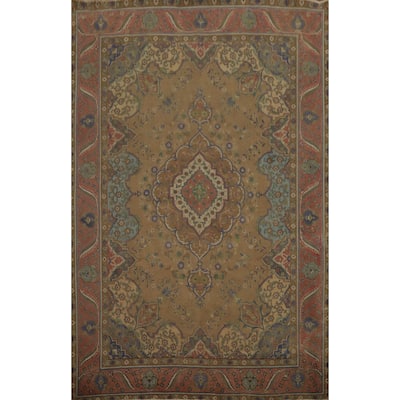Hand Knotted Oriental 100% Wool Carpet Traditional Floral Brown Tabriz Area Rug - 12' 6'' X 9' 11''