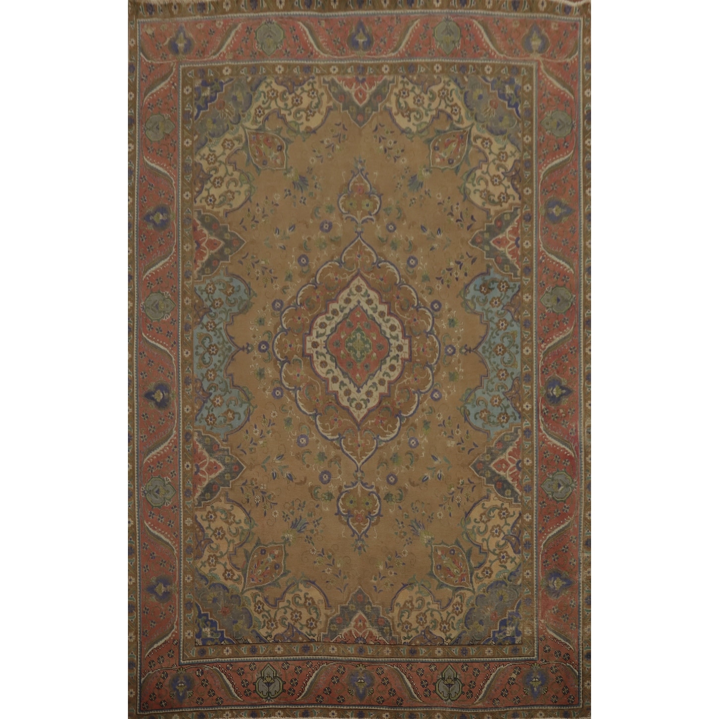 Hand Knotted Oriental 100% Wool Carpet Traditional Floral Brown Tabriz Area Rug - 12' 6'' X 9' 11''