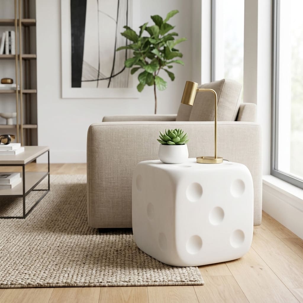 Resin Stool Dice Shaped Modern Design Matte Finish - 18" White