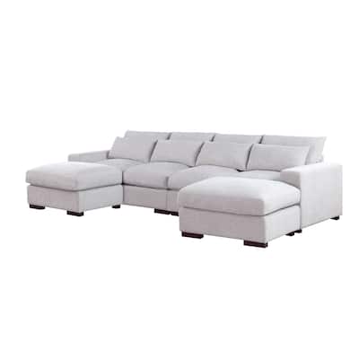 Tatman Linen Blend Sectional with Two Ottomans - 123.24"W x 37.8"D x 34.25"H