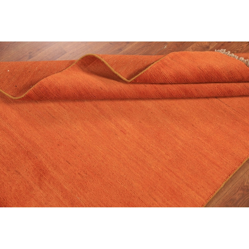 Orange Gabbeh Modern Rug Handmade Oriental Solid Wool Carpet - 3'10" x 5'9"