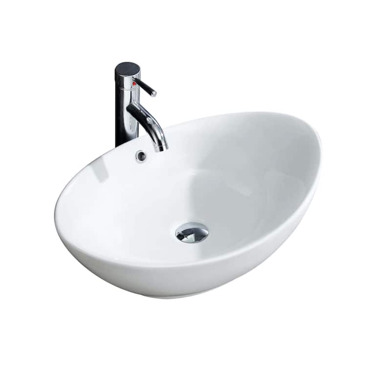 Somette White Vitreous China Oval Vessel Sink
