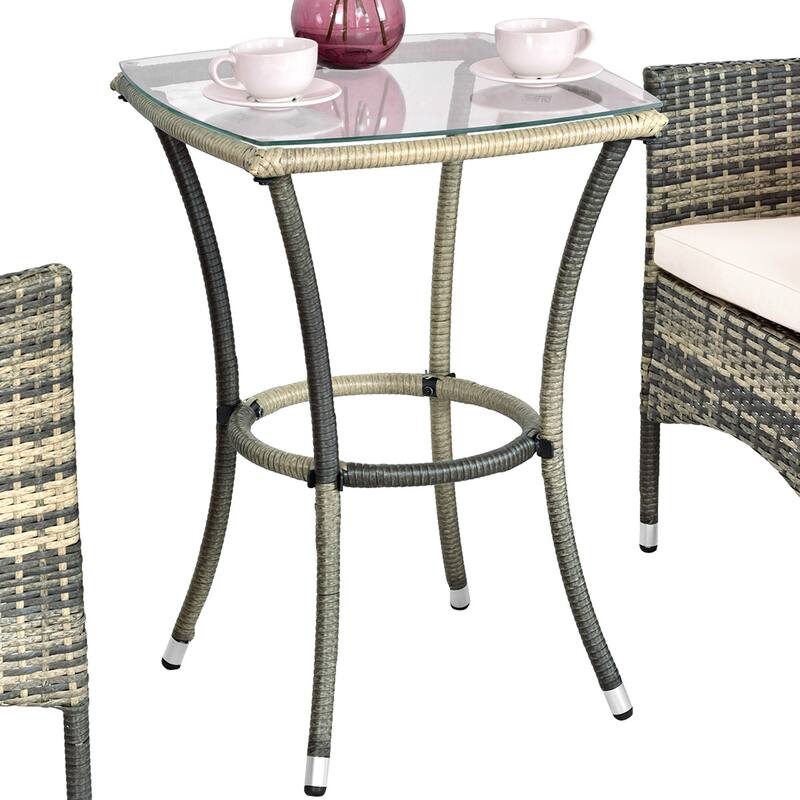 3PCS Patio Furniture Set Rattan Coffee Table & Chairs Garden