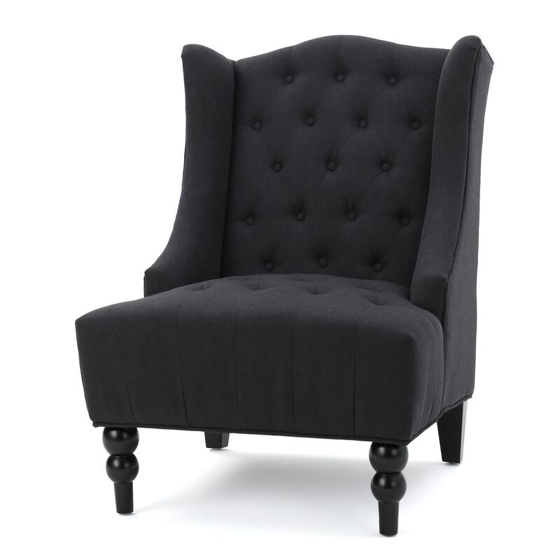 Modern 27.5" High Back Upholstered Button Tufted Club Chair with Rubber Wood Legs