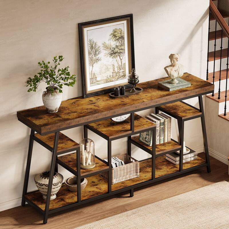70.9-Inch Extra Long Console Table with Storage for Entryway, Sofa Table Behind the Couch - 13.78" D x 70.87" W x 33.46" H