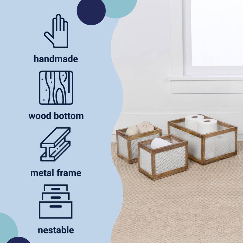 Happimess Fallon Set of 3 Modern Wood & Metal Nesting Storage Baskets