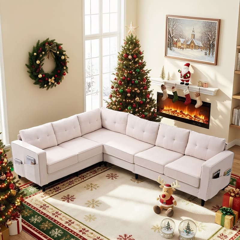 Mixoy 108"Snowflake Velvet Oversized Modular Sectional Sofa,L-Shaped Sectional Sofas with Side Pocket,Large 6 Seater Corner Sofa - Beige - Symmetrical