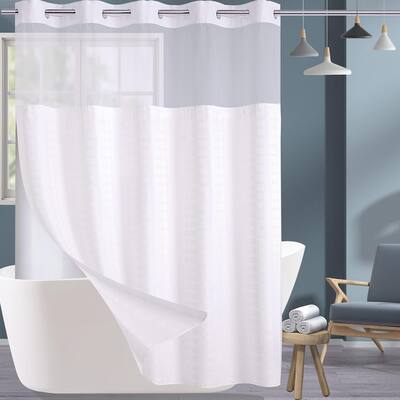 Hotel Style Fabric Shower Curtain with Liner, See Through Window
