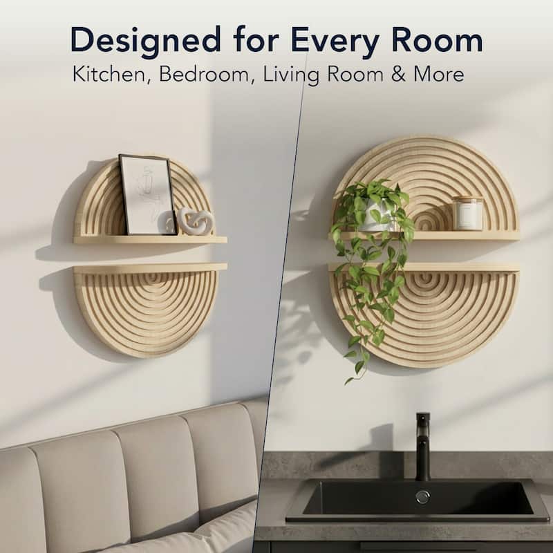 Natural Boho Arched Lunar Ledges 2 Piece Floating Wall Shelf 12x6 - 6.62" H x 11.75" L x 5" D