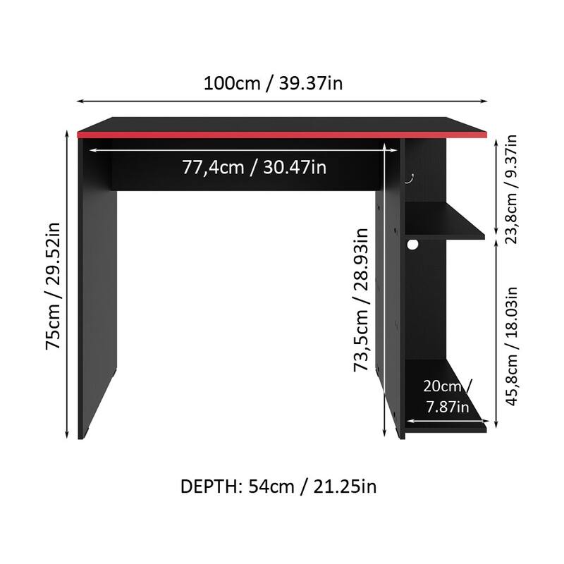Madesa Gaming Computer Desk with 2 Shelves, Cable Management and Large Monitor Stand, Wood, 21" D x 39" W x 30" H - White