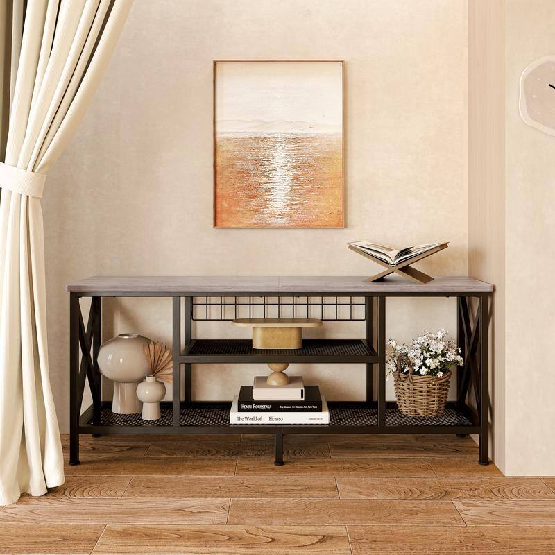 Industrial TV Stand TV Console for Televisions Bedroom with Open Storage Shelves