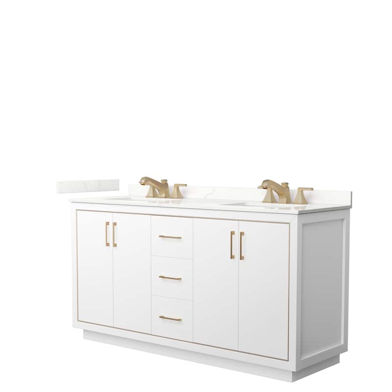 Icon 66-inch Double Vanity, Quartz Top - White, Bronze Trim, Giotto Quartz Top