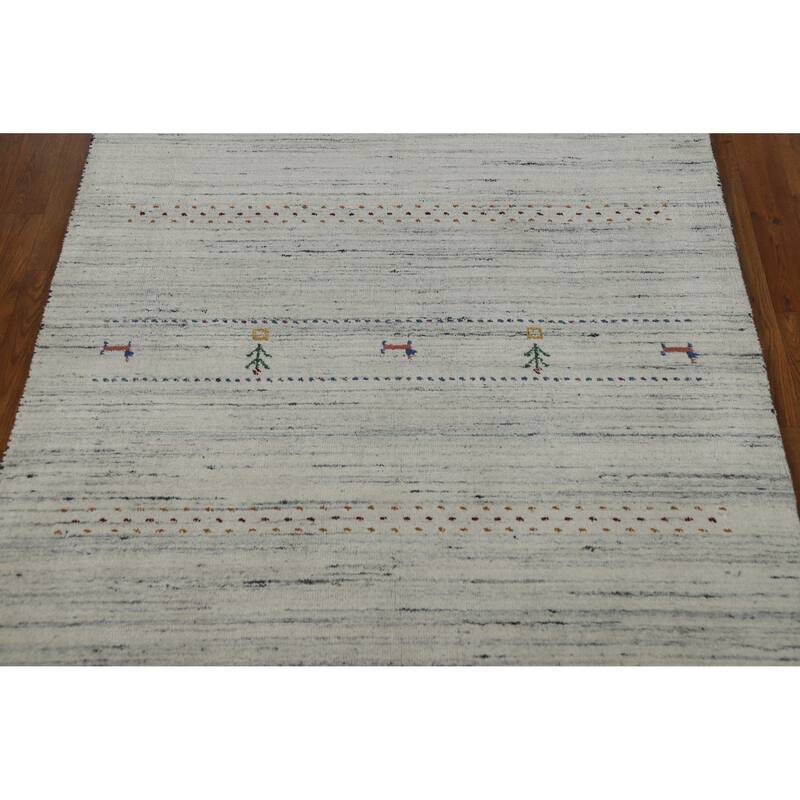 Gabbeh Indian Rug Handmade Wool Tribal Beige Carpet - 4'0" x 5'9"