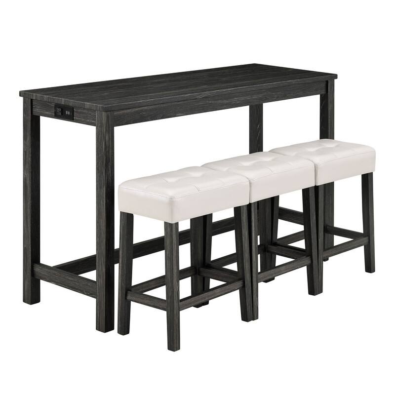 Bar Table Set with 3 Stools and Power Outlet