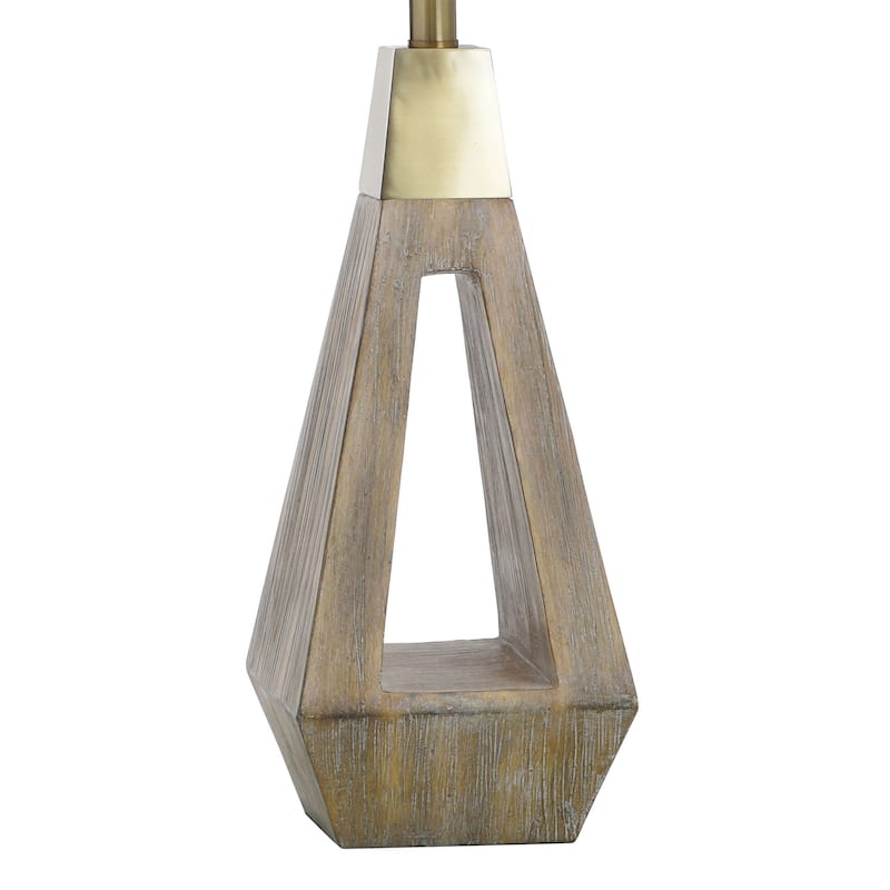 Roanoke Brown Table Lamp - Polyresin Brushed Triangle Cut Out Body - Natural Shade