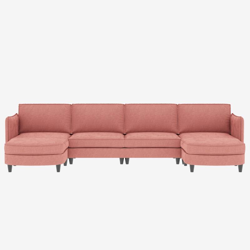 141.5" Fabric U-Shaped 6-Seater Sectional Sofa with Movable Ottoman, Arm Storage Pockets, and 1200lb Capacity