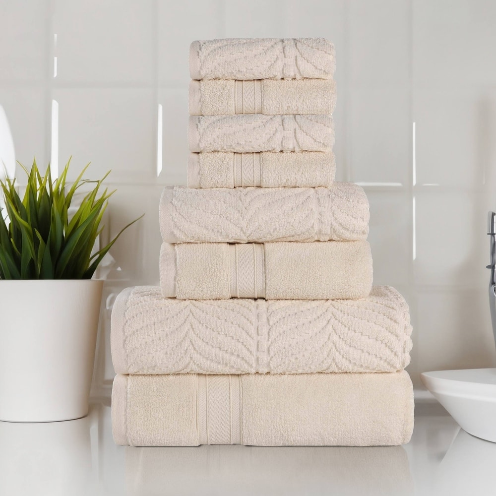 Superior Chevron Zero Twist Solid and Jacquard Cotton 8 Piece Towel Set