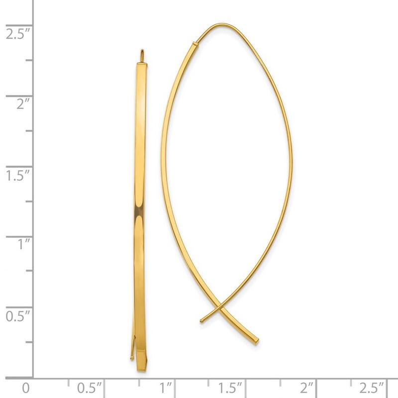 Curata 10k Yellow Gold Square Tube Wire Threader Earrings - 57.9x22.6mm
