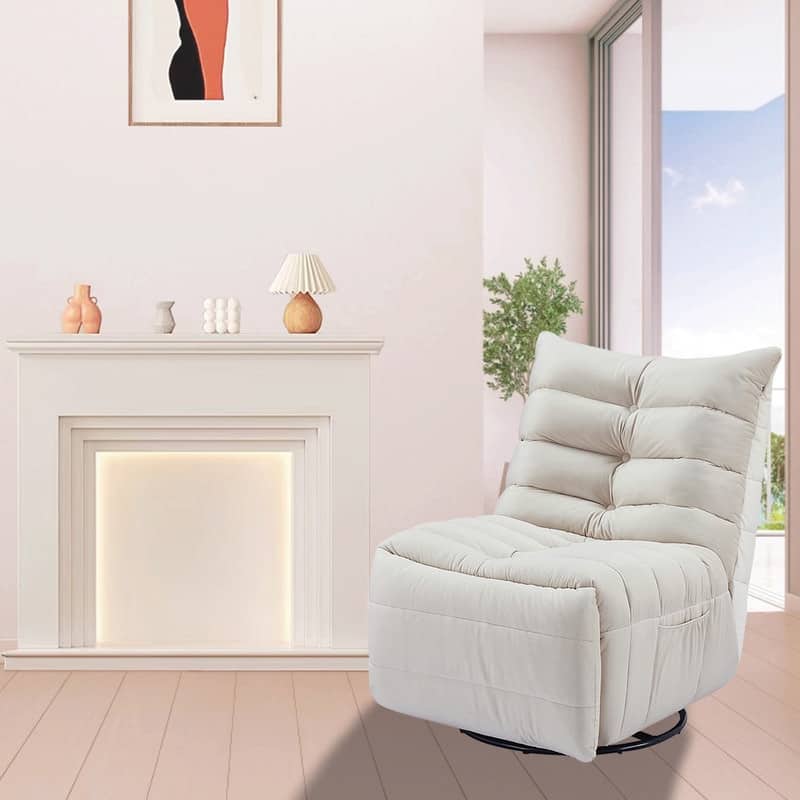 29.1" velvet off-white lazy lift sofa chair with arm pockets