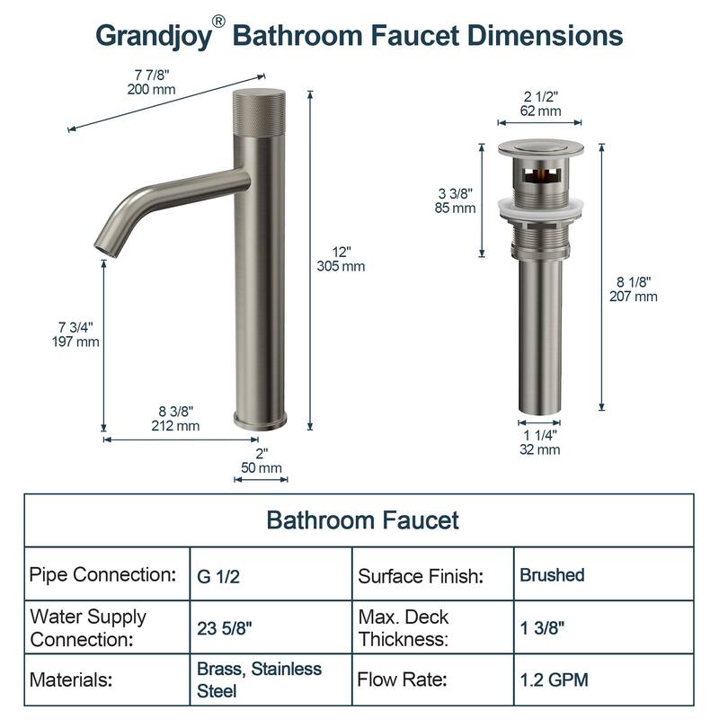 GRANDJOY 2-Pack Single Handle Vessel Sink Faucet with Pop-Up Drain, Mid-Arc Bathroom Design