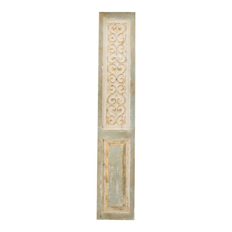 Modern Wooden Rectangle Hanging Panel Decorative Wall Sculpture with Carved Scroll Details, for Room Wall Space