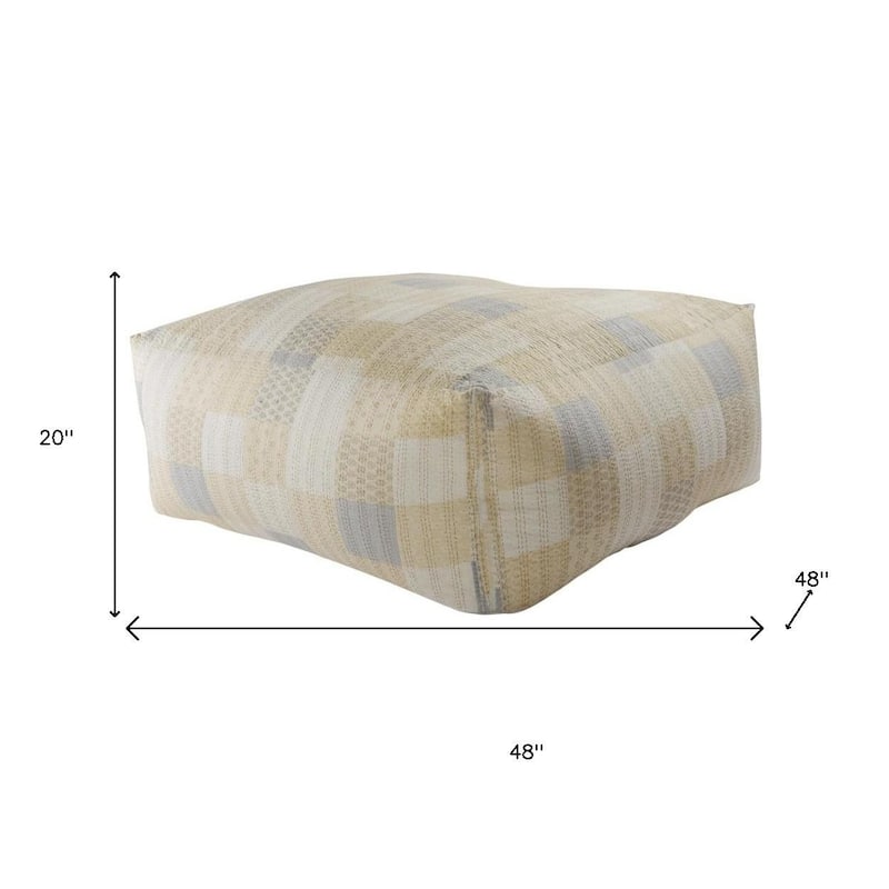 HomeRoots 48" Cream Cotton Patchwork Pouf Ottoman