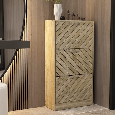 Kerrogee 18-Pair Shoe Storage Cabinet with 3 Flip Drawers Wood/ Grey
