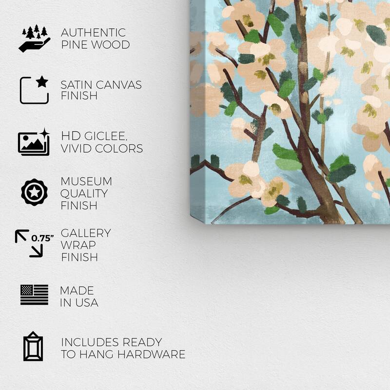 Wynwood Studio Canvas Floral and Botanical Branches with Blossom White Wall Art Canvas Print