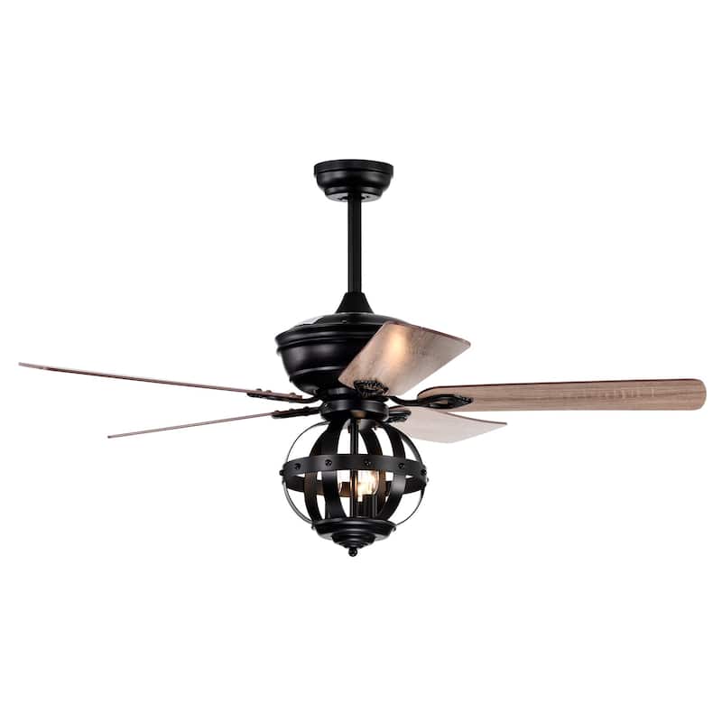 52" Indoor Black Caged Ceiling Fan with Light Kit and Remote