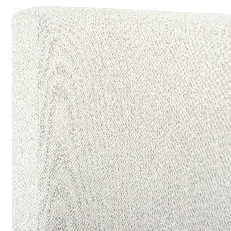 Queen Size White Boucle Upholstered Platform Bed with Padded Headboard